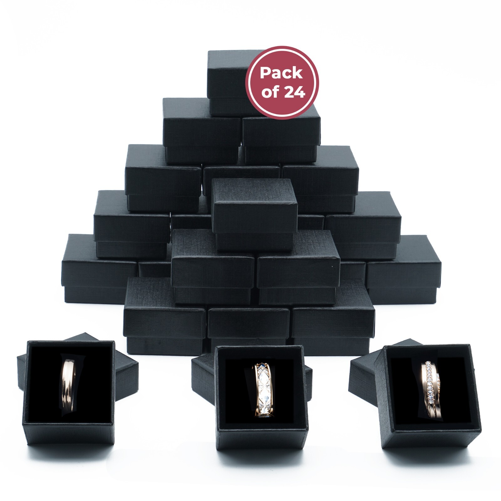 Wholesale Black Ring Gift Box with Foam and Velvet Insert 1.5 x 1.5 x 1.25 Inch