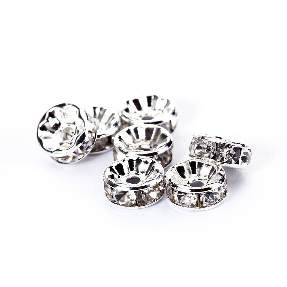 Clear Rhinestone Rondelle Spacers Gold/Silver 4mm 6mm 8mm 10mm 50pcs Per Bag