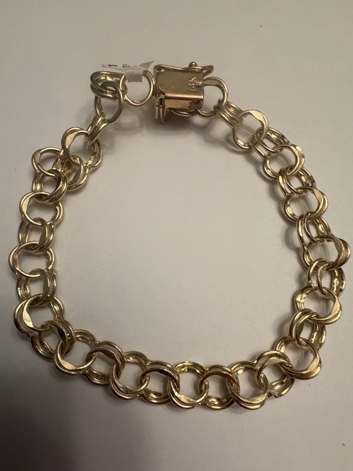 14k Yellow Gold Double Curb Link Chunky Charm Bracelet Polished Retro Never Worn