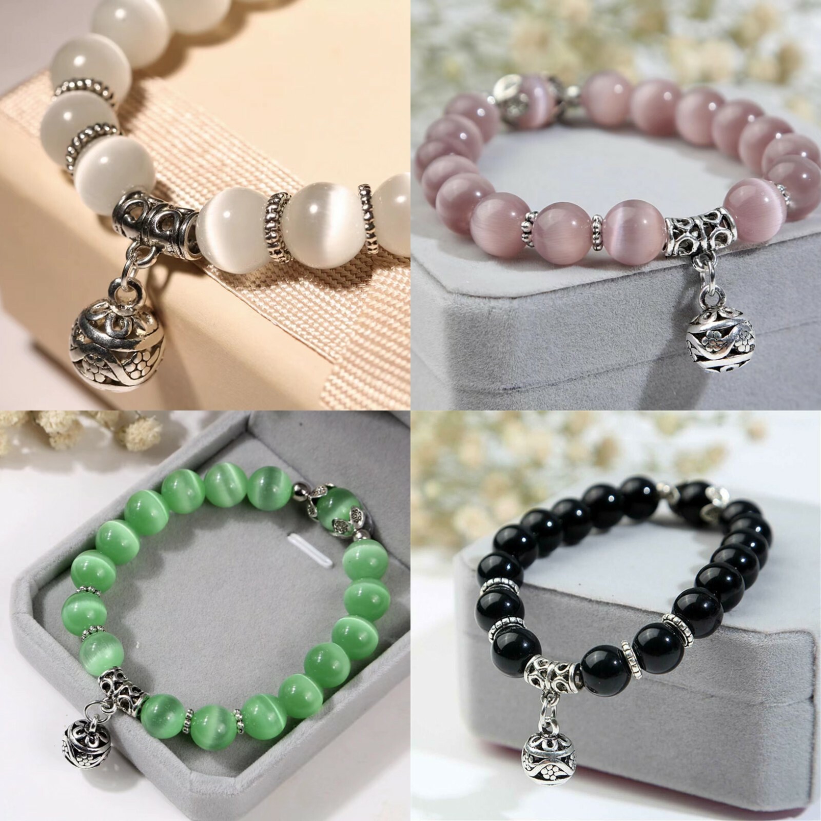 Handmade Natural Gemstone Balance Bracelet Crystal Round 8MM Beads Healing Reiki