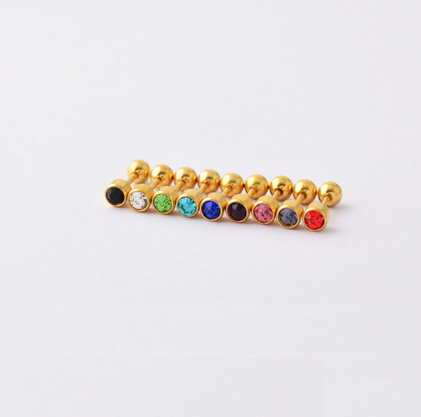 2Pcs 316L Stainless Steel 4mm Round CZ Earrings Screw Back Stud Men Women S10