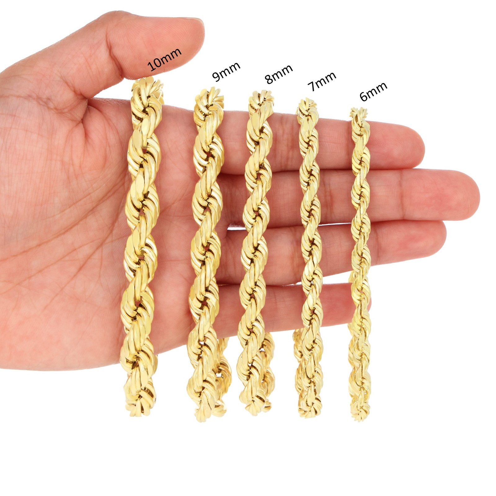 10K Yellow Gold 2mm-10mm Diamond Cut Rope Chain Bracelet Men Women 7″ 7.5″ 8″ 9″