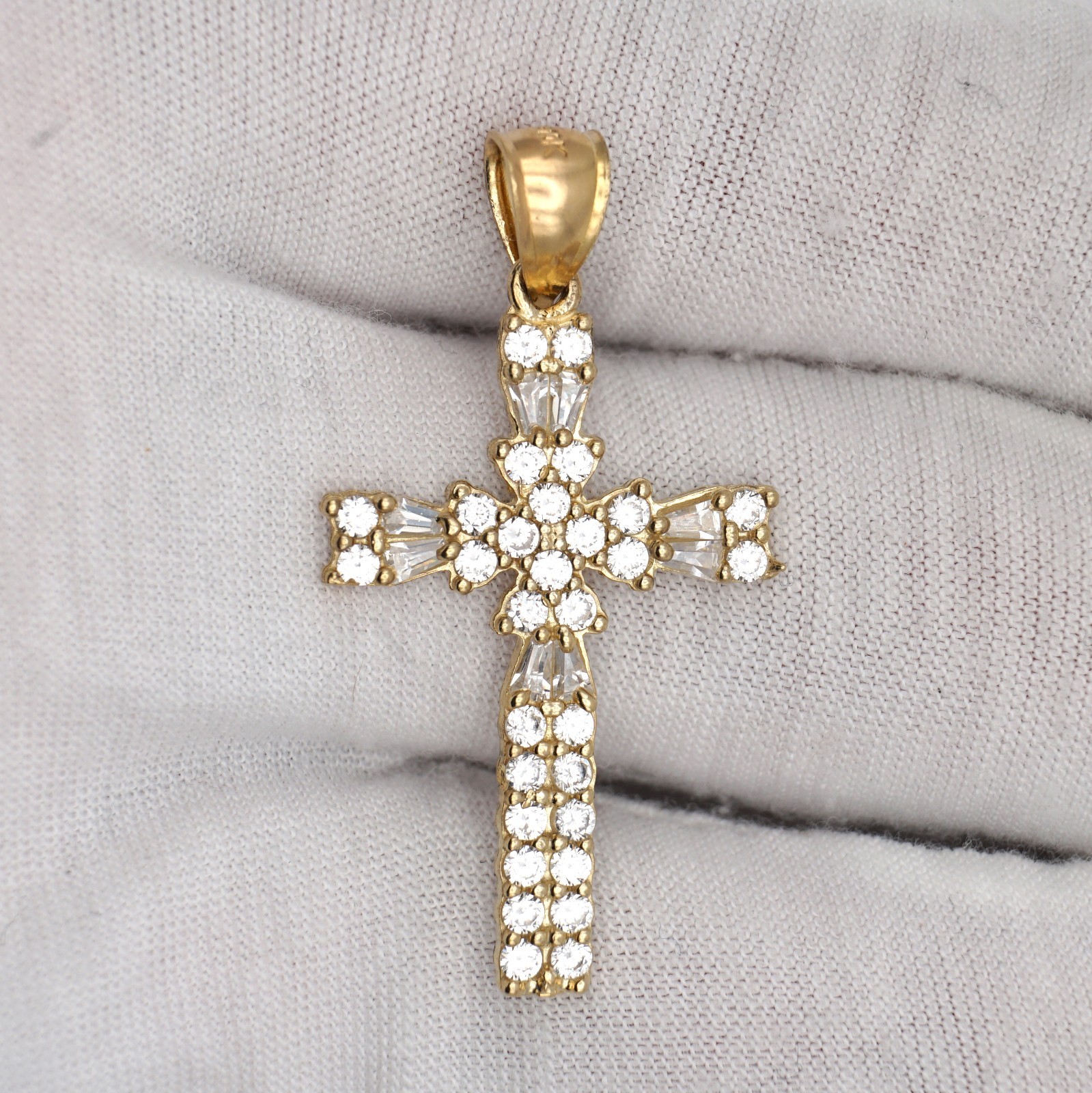 10k Yellow Gold Round Cubic Zirconia Cross Charm Pendant
