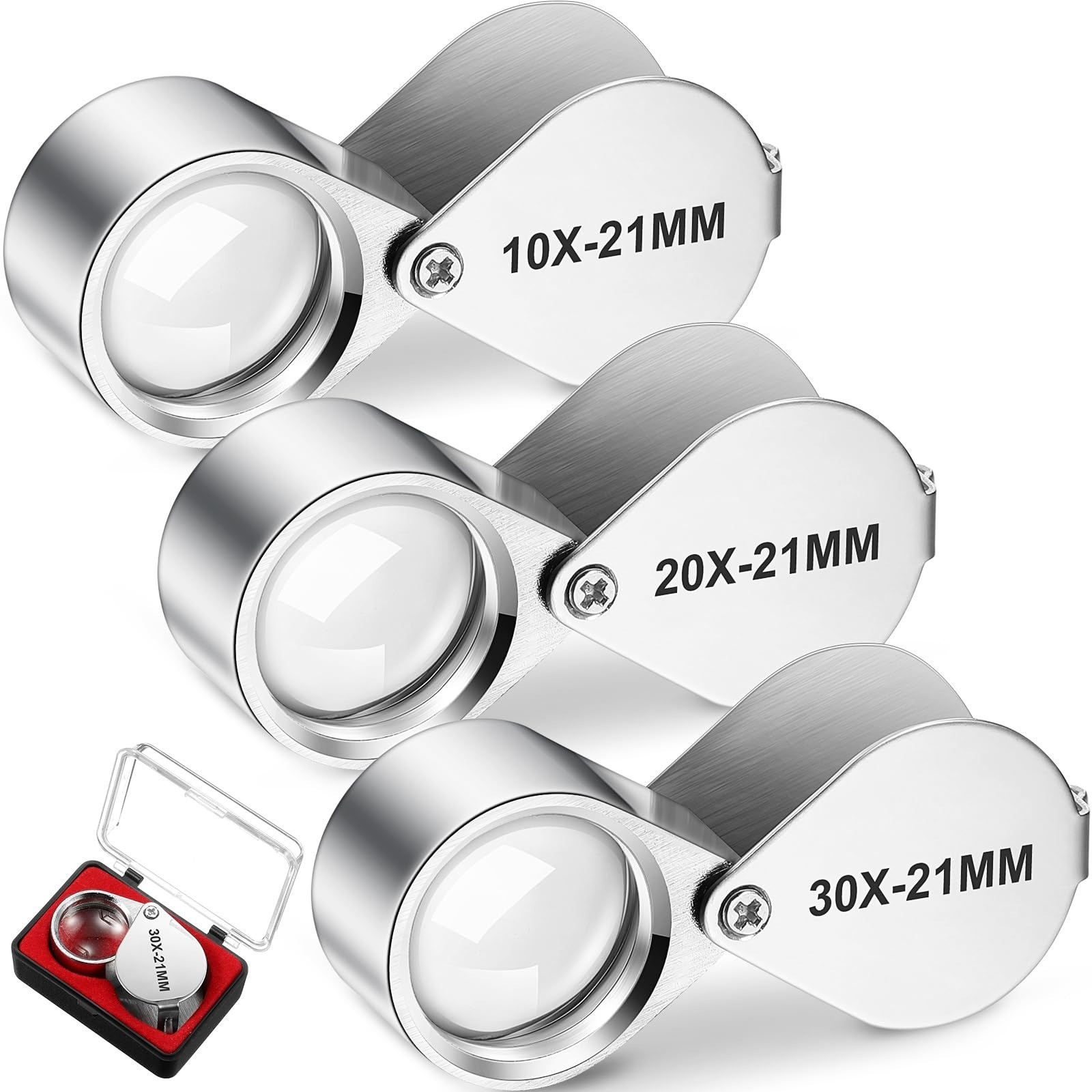 Frienda 3 Pieces Jewelers Eye Loupe Set 10X, 20X and 30X Pocket Jewelry Loupe, J