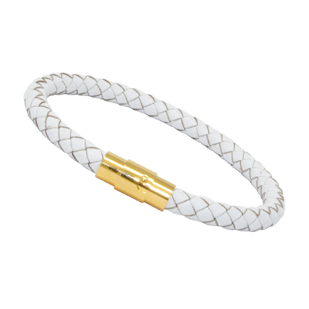 Unisex Men’s Genuine Leather Stainless Steel Magnetic Clasp Bracelet White