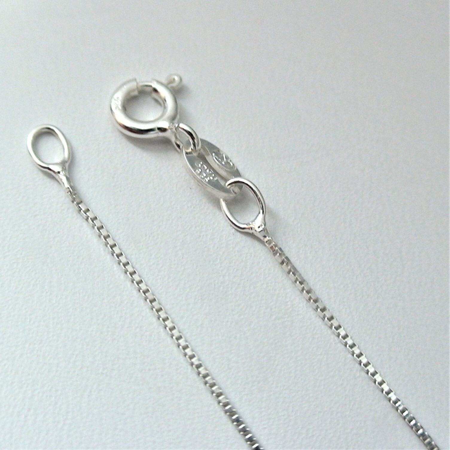 0.9mm Box Chain Necklace – 925 Sterling Silver – 16″, 18″, 20″, 22″, 24″, 30″