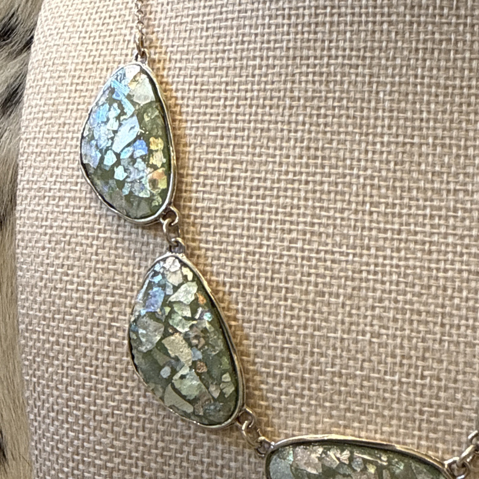 Vintage ROMAN GLASS Sterling Silver Statement Necklace Lirm Israel 925 18in