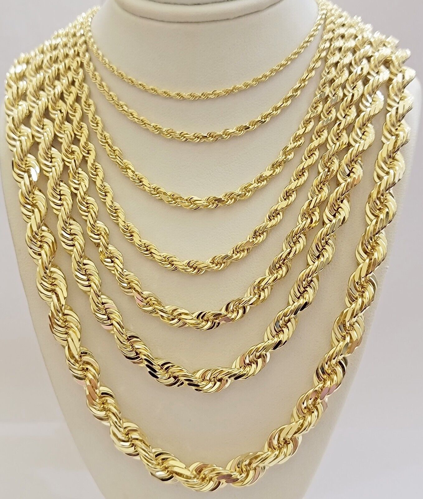 10k Yellow Gold Rope Chain Necklace 18″-30″ Men Women 4mm-10mm Real Gold Hollow