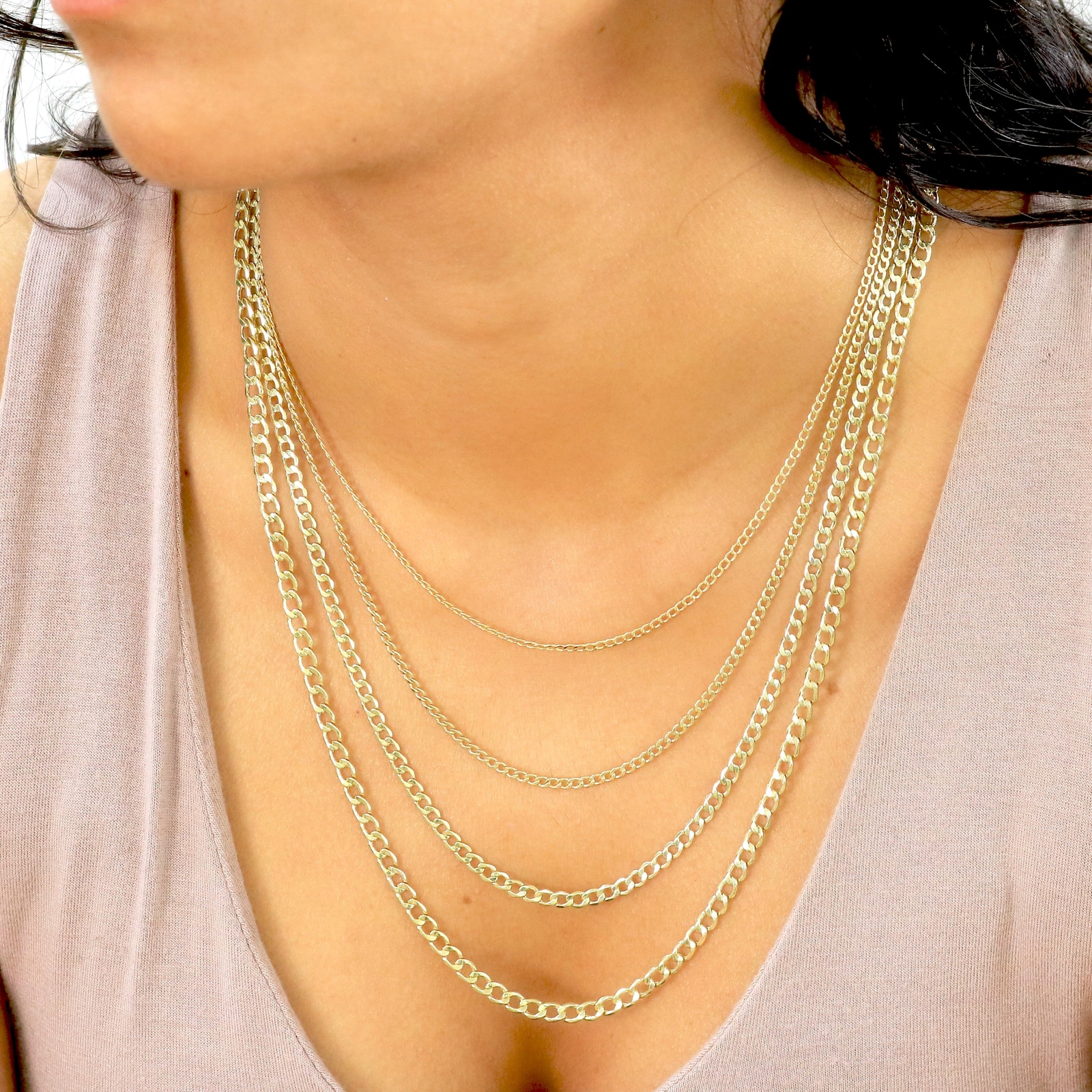 10K Yellow Gold 2mm-7.5mm Curb Cuban Chain Link Necklace or Bracelet 7″-30″