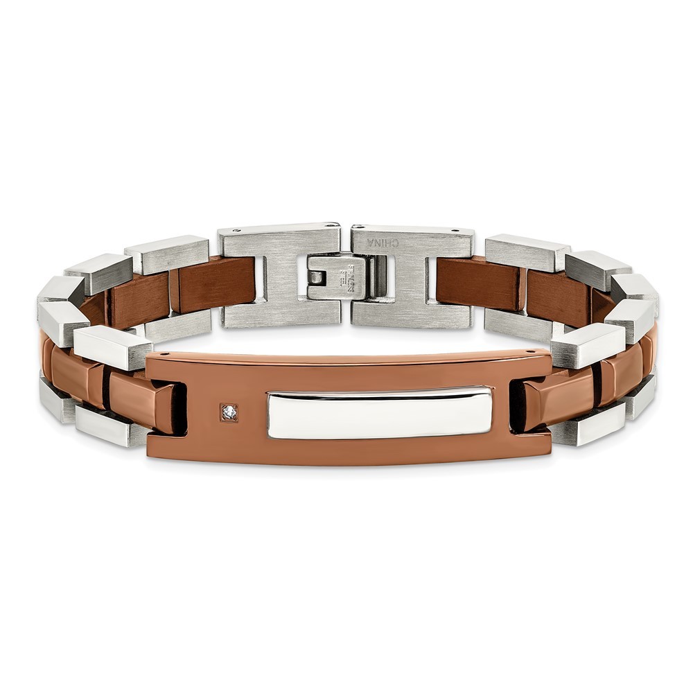 Stainless Steel Polished Brown IP-plated with .01 carat Diamond Bracelet 8.5″