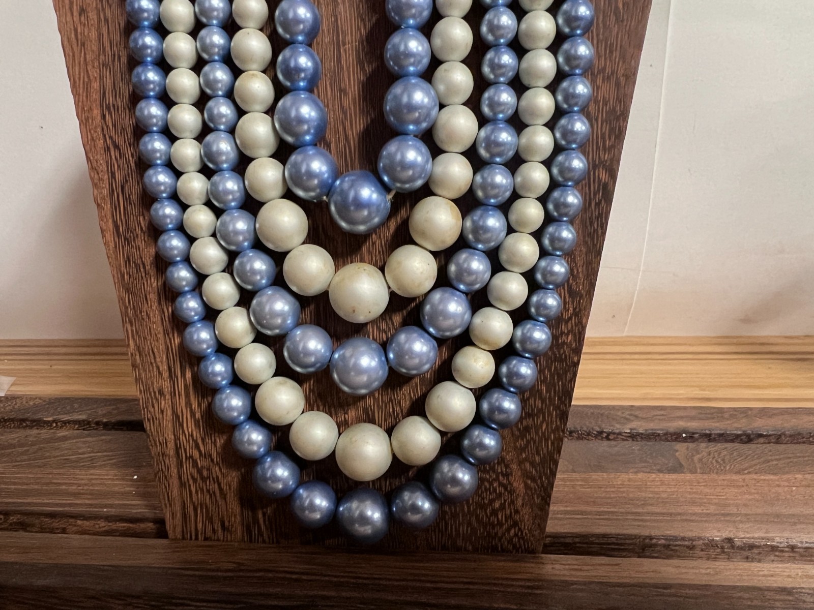 5 Strand Necklace with Blue Gray Beads – adjustable – max length 17 inches