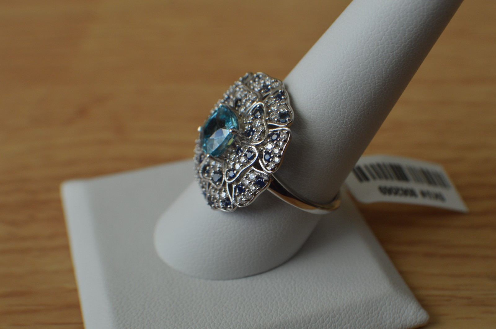 4.10ct Cambodian Blue Zircon /Multigem Ring Rhodium Plated over Fine Silver Sz 9