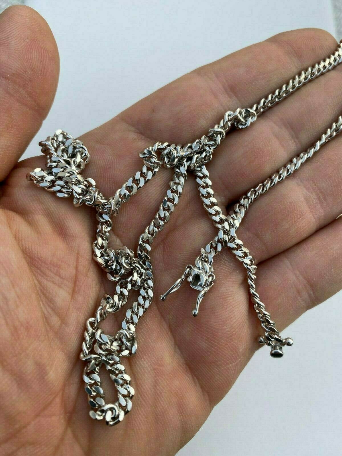 Men’s Miami Cuban Chain Solid 925 Sterling Silver 4mm 18-30″ Box Lock Necklace