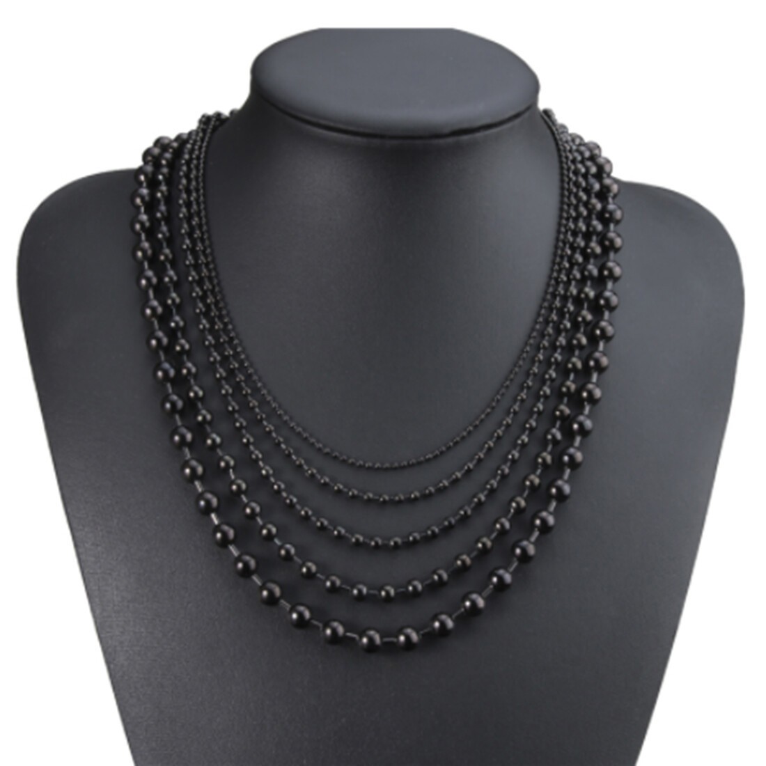 1.5-12mm Men Stainless Steel Round Ball Bead Chain Black Necklace Bracelet Link