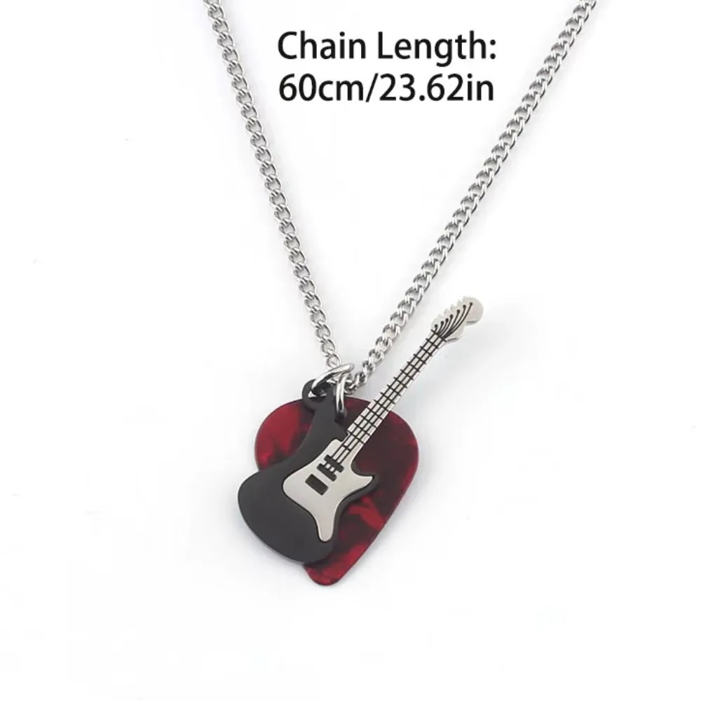 Hip-hop Guitar Pick Pendant Necklace Titanium Steel Trendy Guitar Chain Choker P