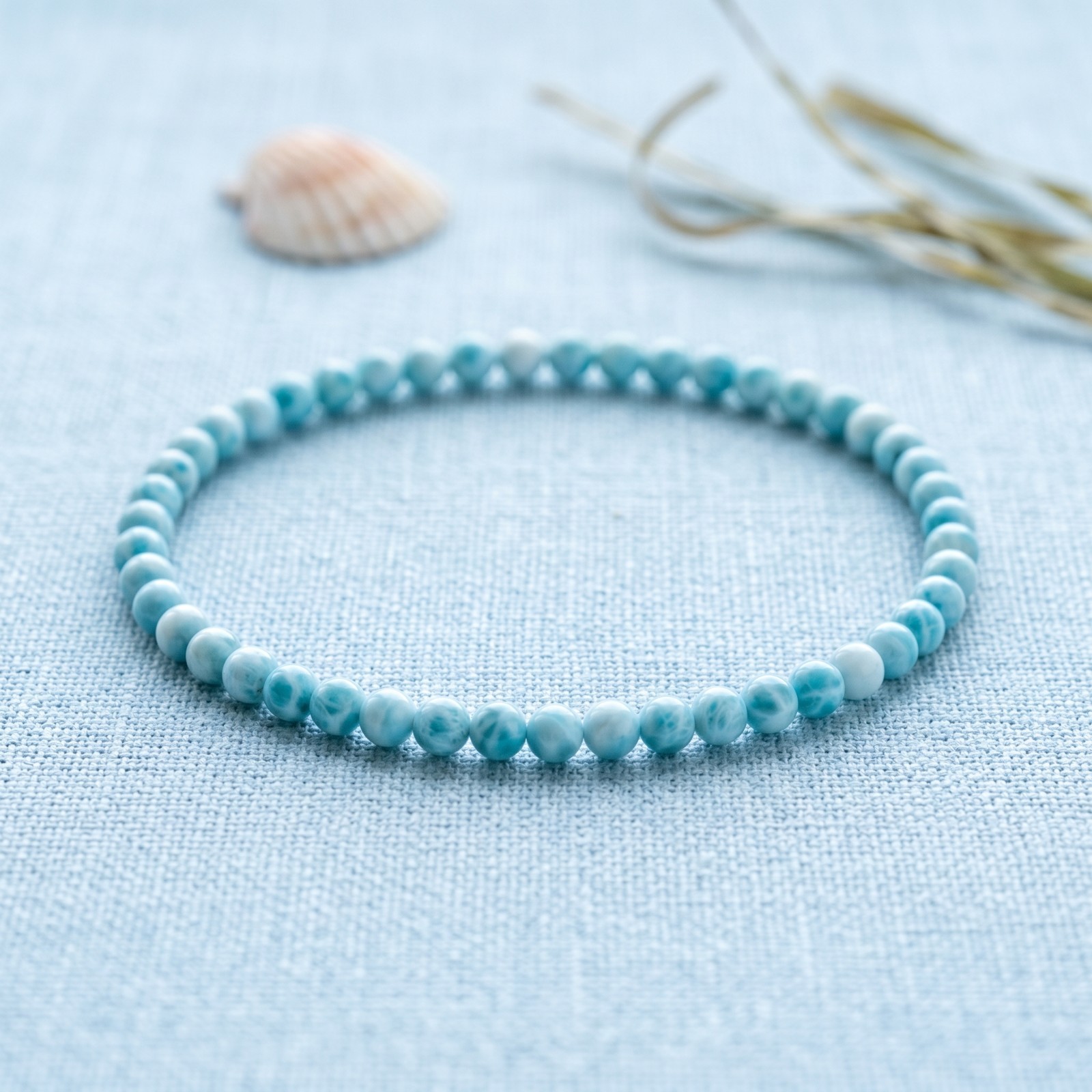 Natural Larimar 4mm Beaded Bracelet Dainty Minimalist Ocean Crystal Jewelry