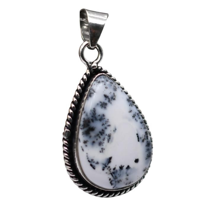 Dendrite Agate Natural Gemstone Antique Silver Plated Pendant 1.5″ J1616