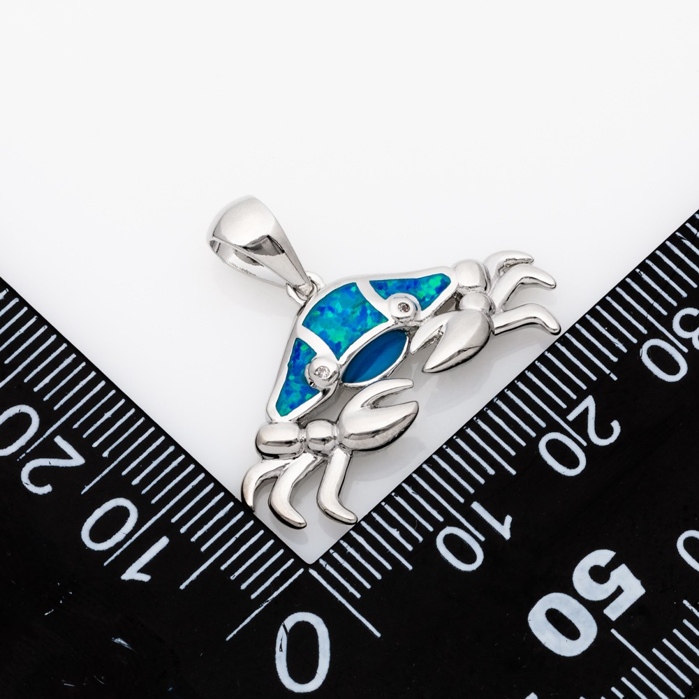Beach Crab Ocean Blue Fire Opal Holiday Silver Jewelry Women Necklace Pendant