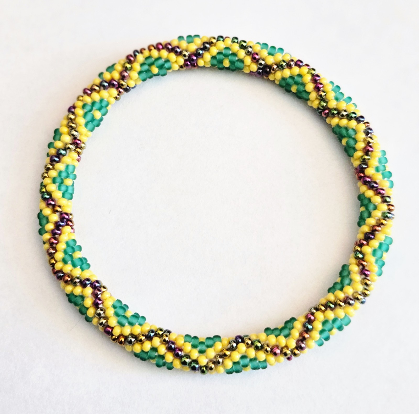 Set of 2 Handmade Glass Seed Bead Crochet Bracelets Solid Color Boho Nepal Bangl