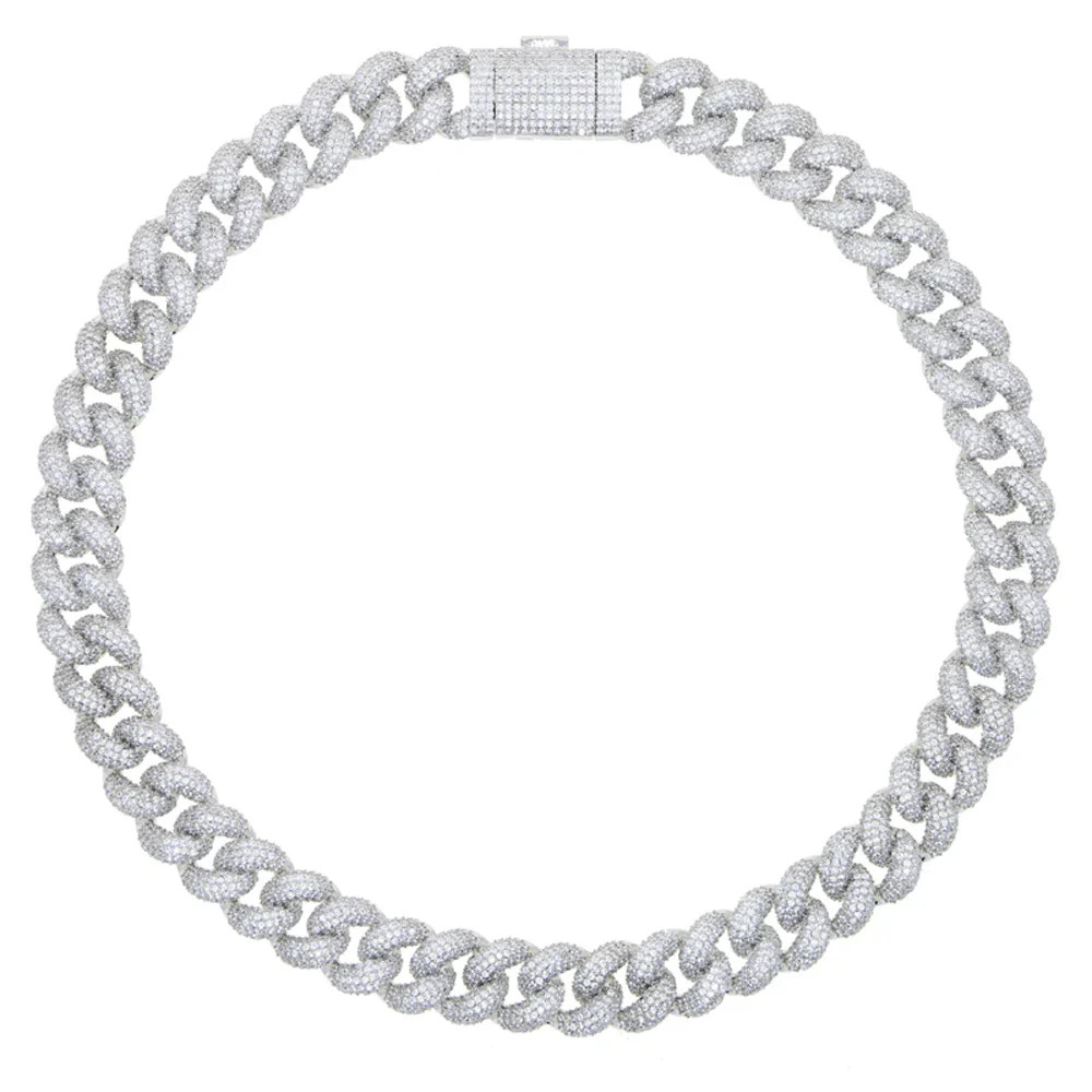 Men’s Iced Cuban Link Chain Necklace 15 mm Silver Tone