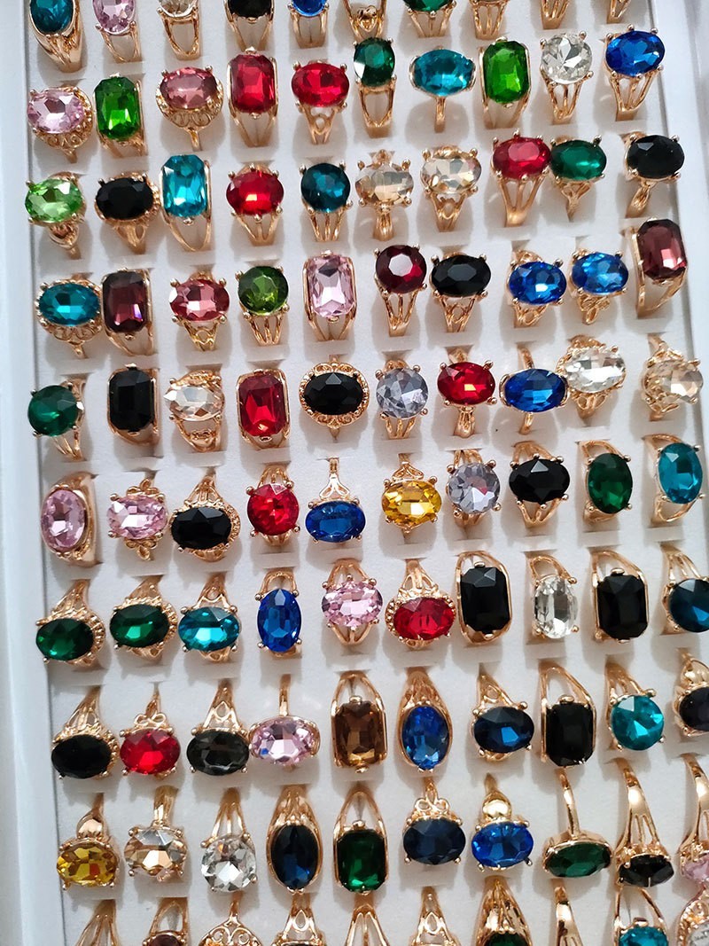 100Pcs Wholesale Colorful Crystal Mixed Rings Bulk Finger Band Ring Jewelry Lot