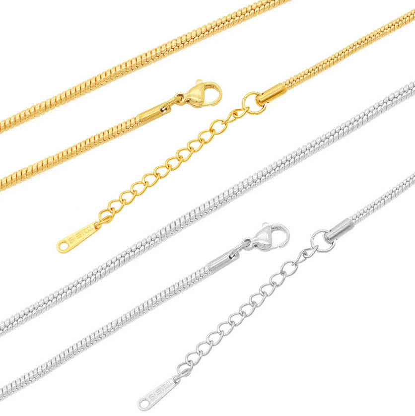 1.0/1.2mm Stainless Steel Ornament Thin Round Snake Link Chain Necklace 16+2″ AG
