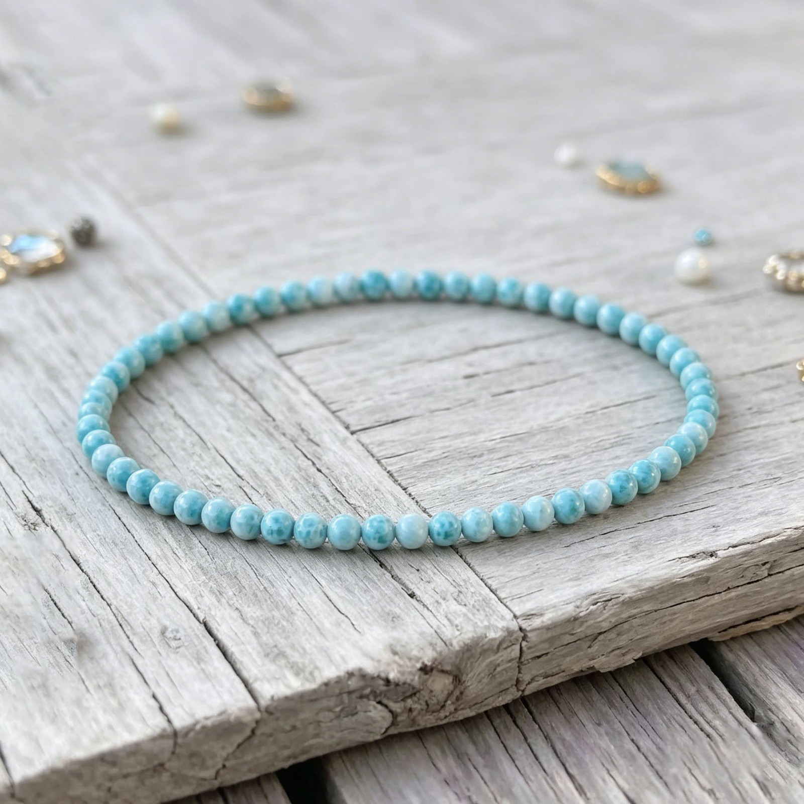 Larimar 6mm Beaded Bracelet Calming Emotional Healing Crystal Jewelry for Women