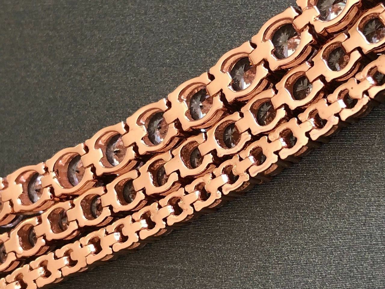 Tennis Bracelet Rose Gold Plated SOLID 925 Sterling Silver ITALY CZ Iced 3-5mm
