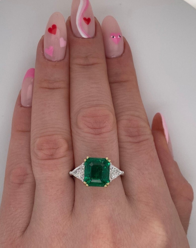 14k White Gold Ring 5.01 Ct Certified Lab Created Green Emerald Diamond Size 5 6