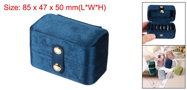 6 Slots Velvet Ring Box 3.35×1.85×1.97Inch Small Travel Jewelry Case Dark Blue