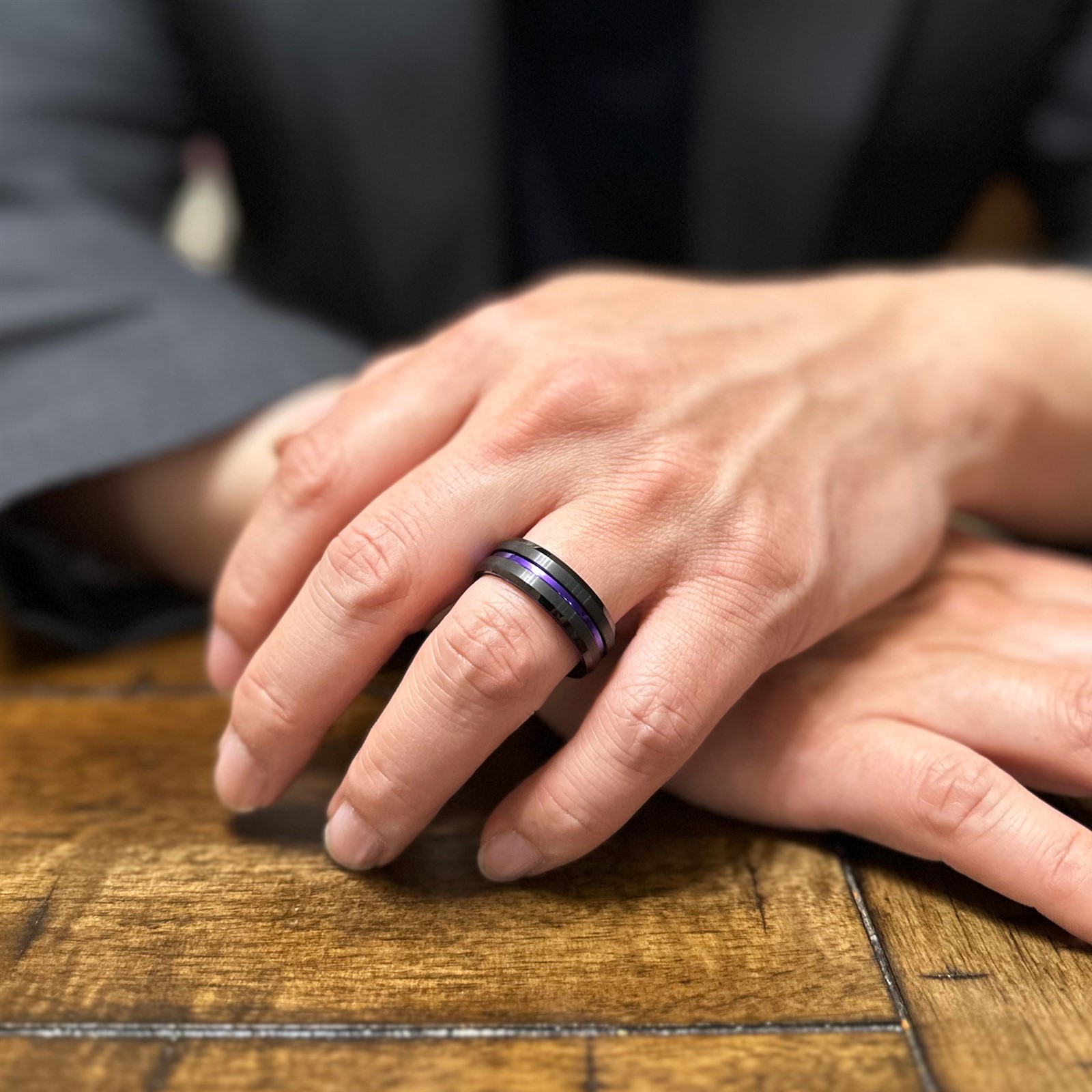 6/8mm Black Tungsten Carbide Ring Purple Stripe Wedding Band -Engraving Avail.