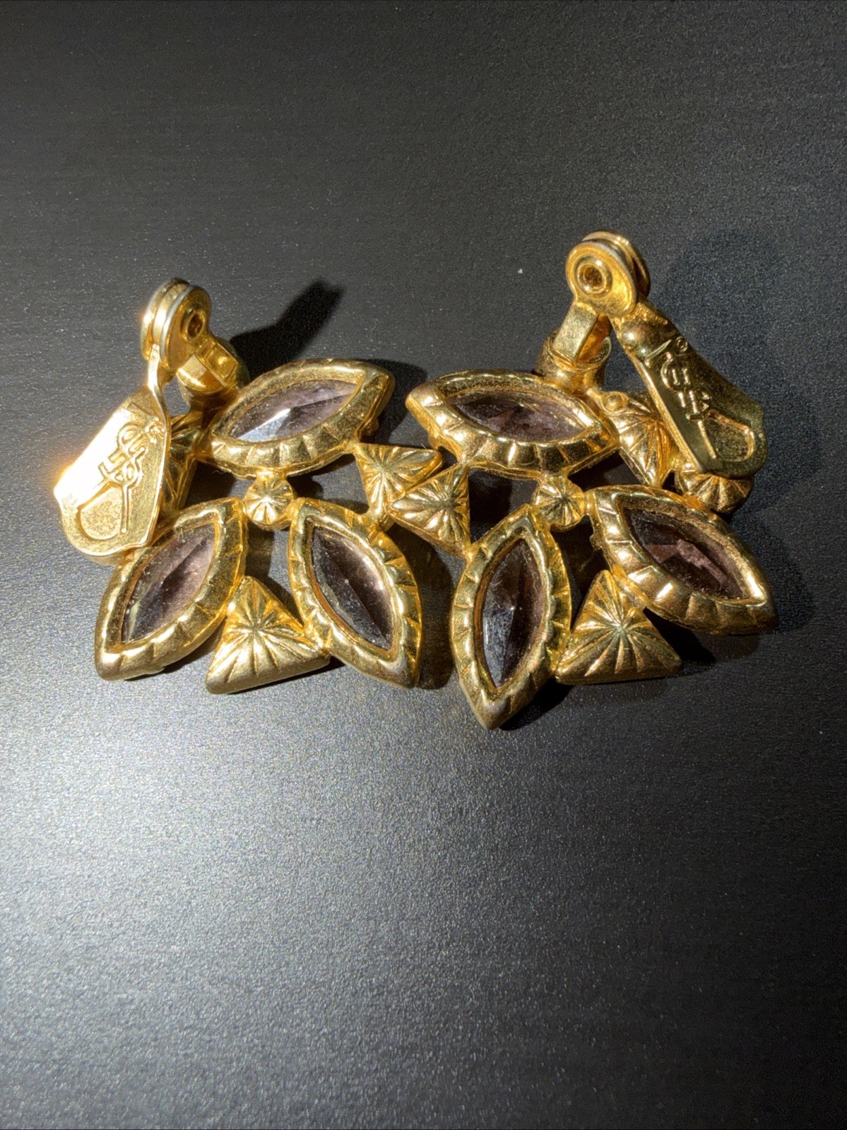Vintage Signed Yves Saint Laurent YSL Pink Enamel Rhinestones Clip Earrings