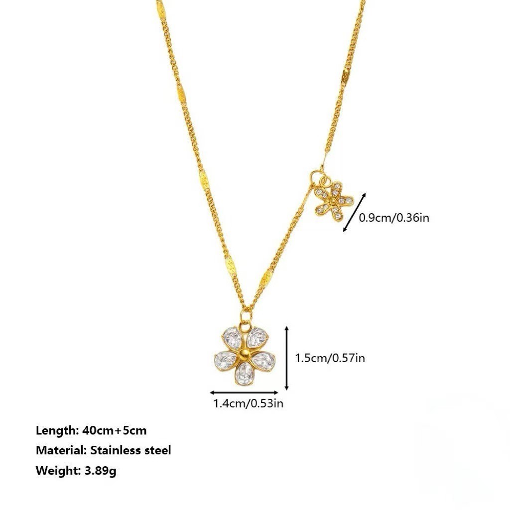 Fashion Woman Gold Plated Cute CZ Sakura Necklace Chain Anti-tarnish