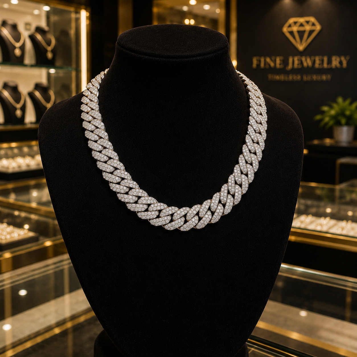 15mm Iced Out Cuban Link Chain Necklace White Gold Plated Mens Hip Hop