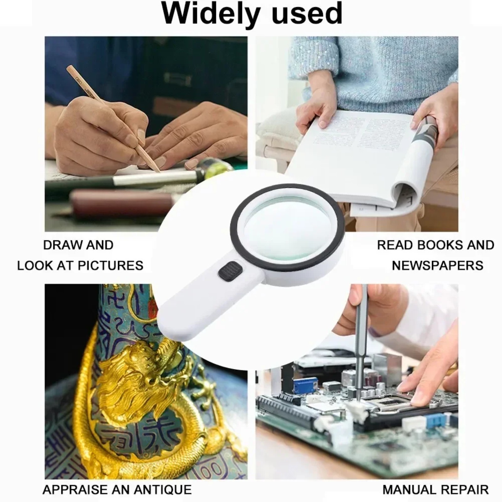 30X Jumbo Handheld Magnifying Glass w 12 Bright LED Light Illuminated Magnifier
