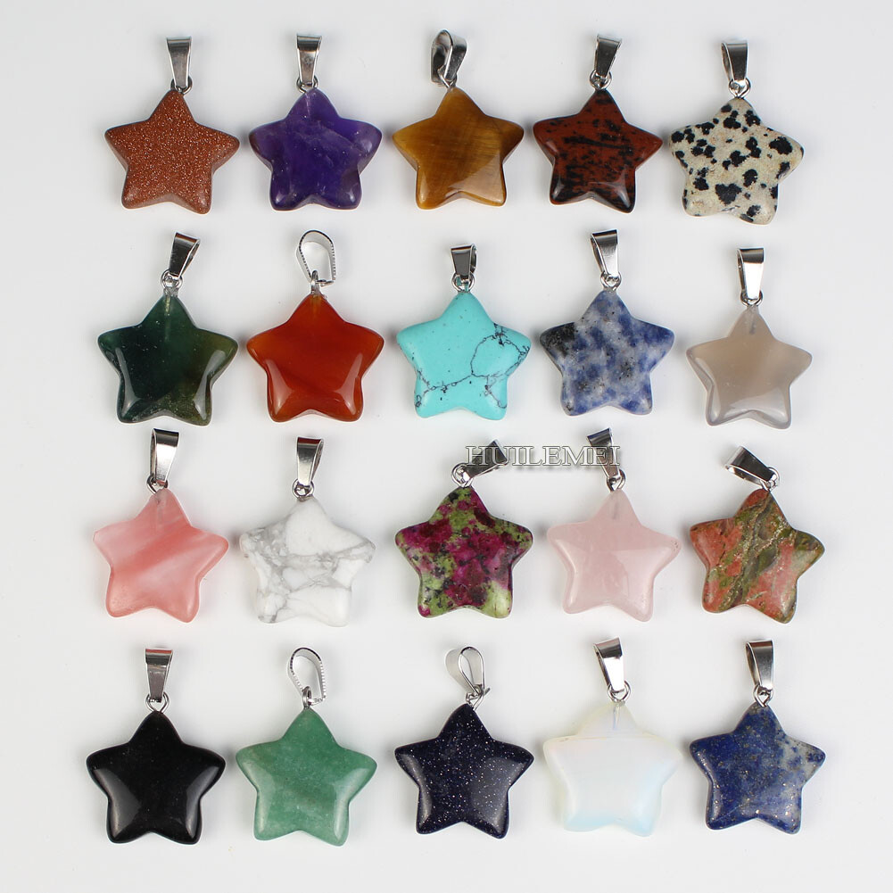 20pcs Mixed Natural Quartz Crystal Stone Stars Pendant Charms for Jewelry Making