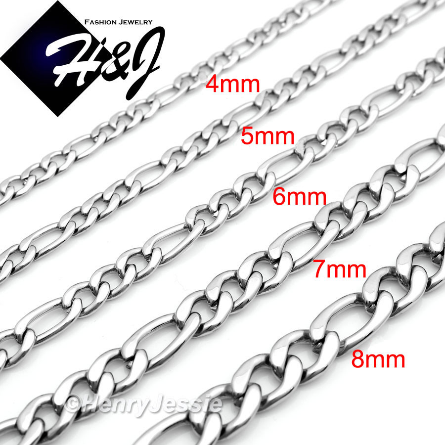 7″-11″MEN WOMEN Stainless Steel 4/5/6/7/8mm Silver Figaro Link Chain Bracelet