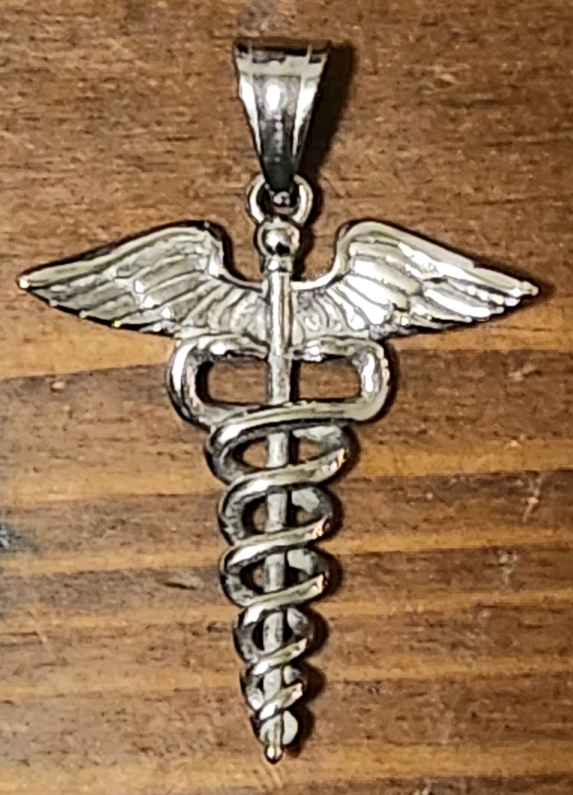 Bandmax Caduceus Pendant and Chain Silver Tone