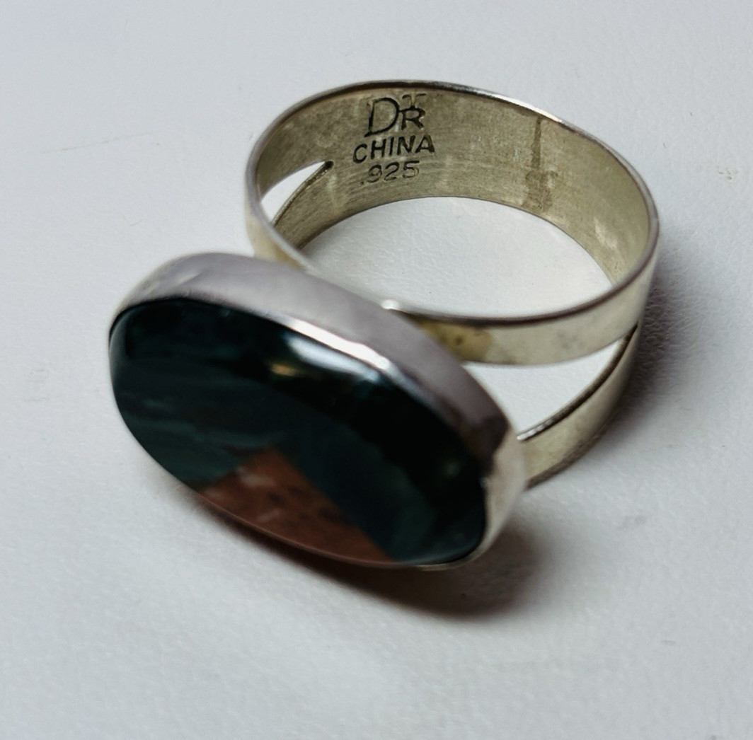DTR Jay King Sterling 925 Silver Green Orange Oval Stone Ring Sz 8.75