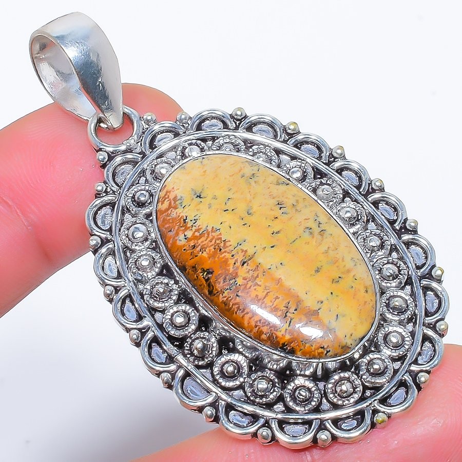 Natural Picture Jasper Gemstone 925 Silver Plated Jewelry Pendant 2.4″ S2721