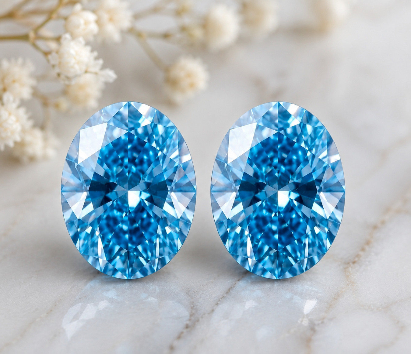 2 Pcs Pair Precious Blue Diamond 7×5 mm 2Ct Oval Cut VVS1 Loose Diamond Gemstone