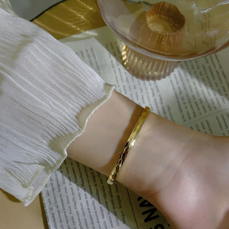 4/6mm Woman 18k Gold Plated Stainless Steel Rhombus Polish Bracelet Bangle Cuff