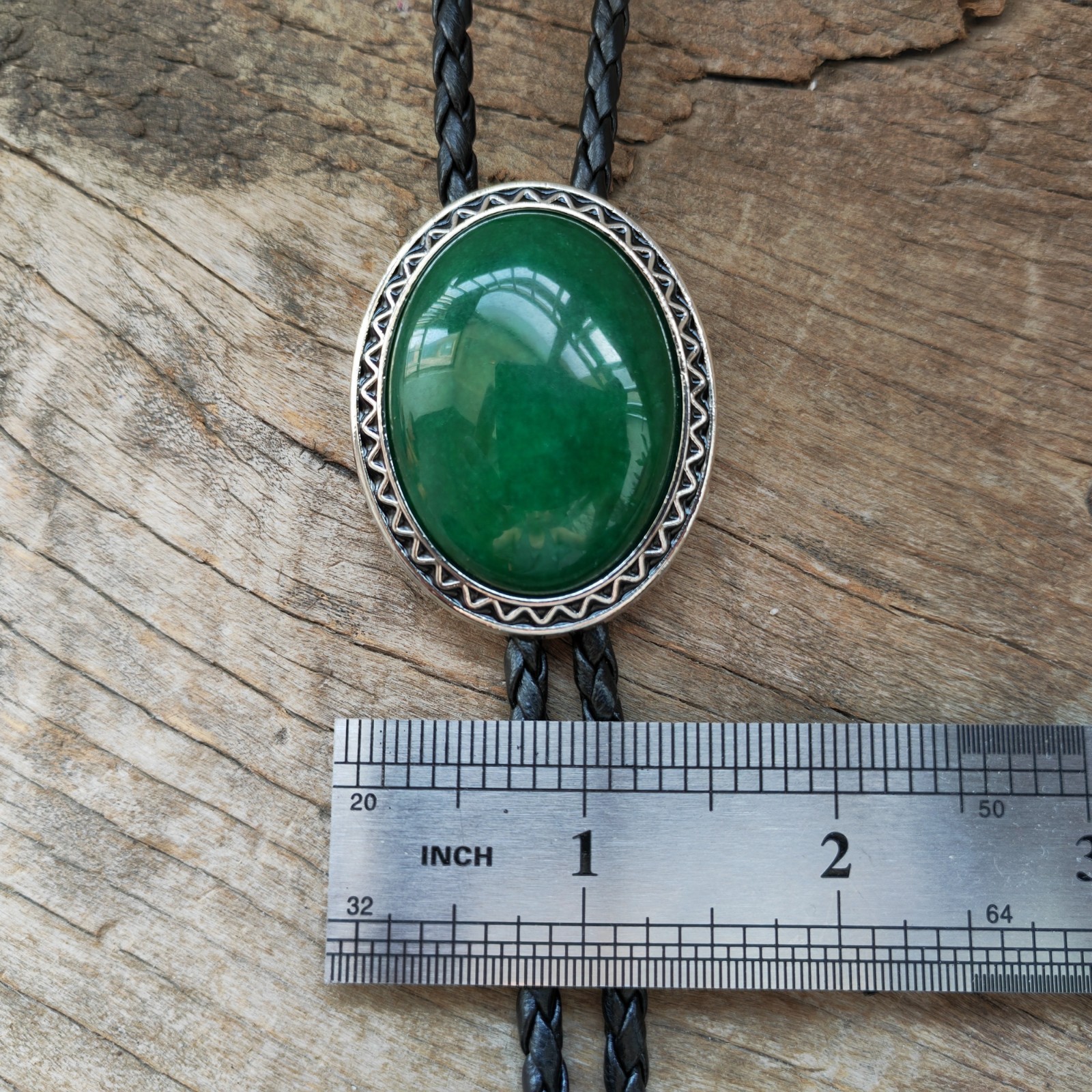 Dark Green Jade Mens Bolo Tie Wedding Necklace PU Leather Rope Western Cowboy