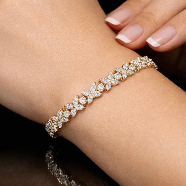 9Ct Marquise Cut Lab Created Diamond Tennis Bracelet 14K Yellow Gold Plated 7.5