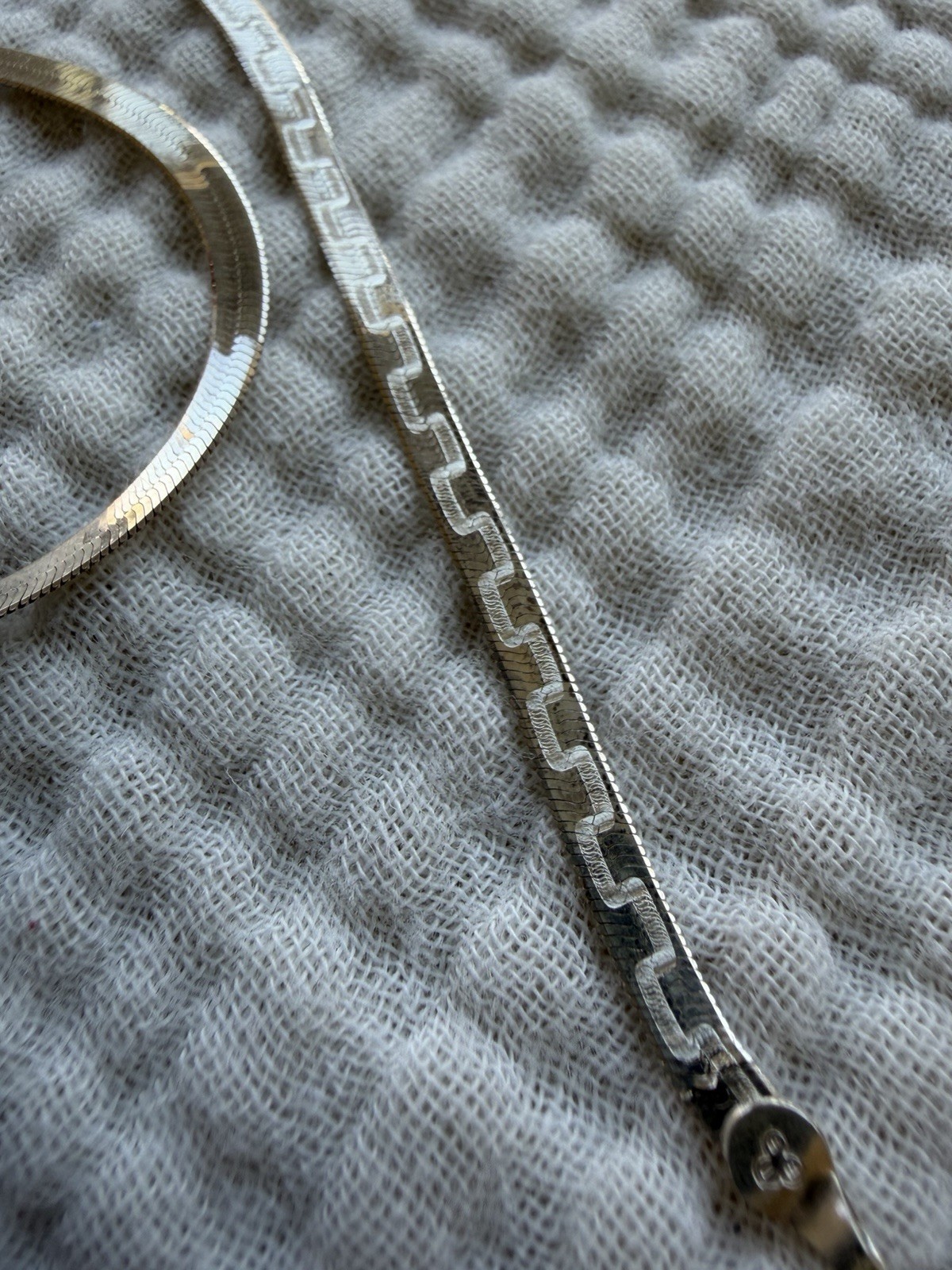 IBB Italy 925 Sterling Silver Greek Key 20” Herringbone Necklace , Silver Clasp