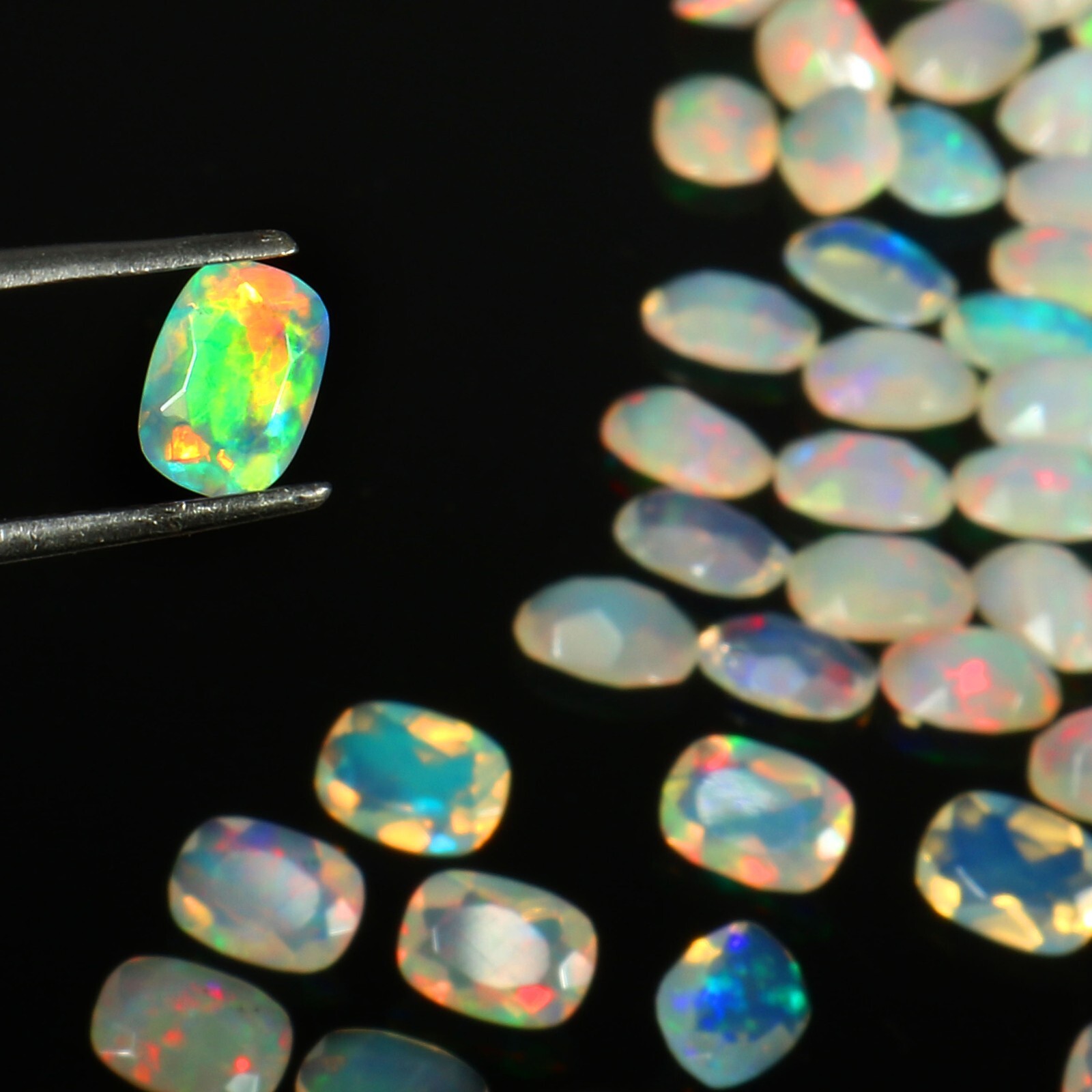 Welo Ethiopian Opal Cushion Cut Faceted 7X5 MM Calibrated 104.95 Loose Gemstone