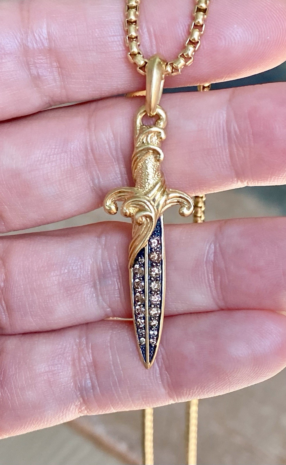 David Yurman 18k “ Gold Box Chain Necklace 2.7mm Diamond dagger 54mm $10,350