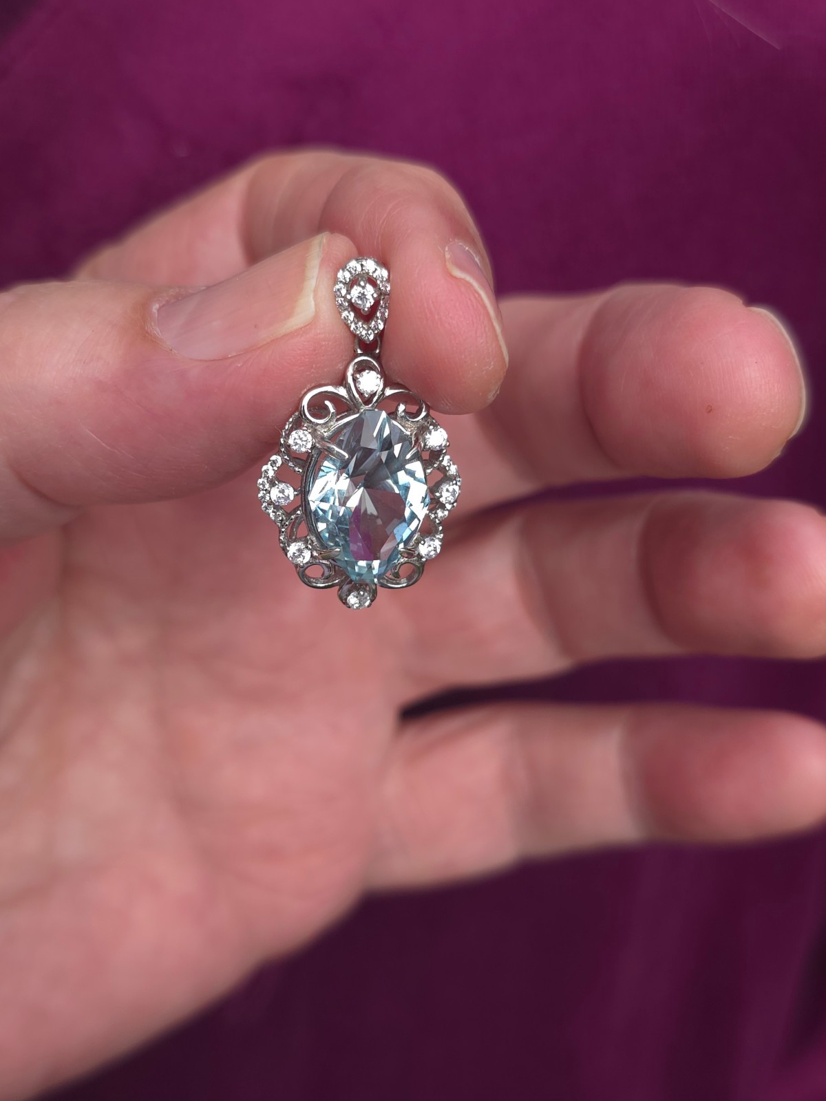 Blue Topaz 9.45 ct , Not a LAB Creation , Pendant is 92.5 sterling silver