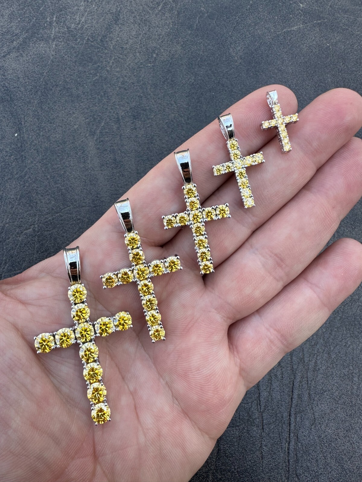 Yellow Canary MOISSANITE Real 925 Silver Cross Iced Pendant Necklace Hip Hop