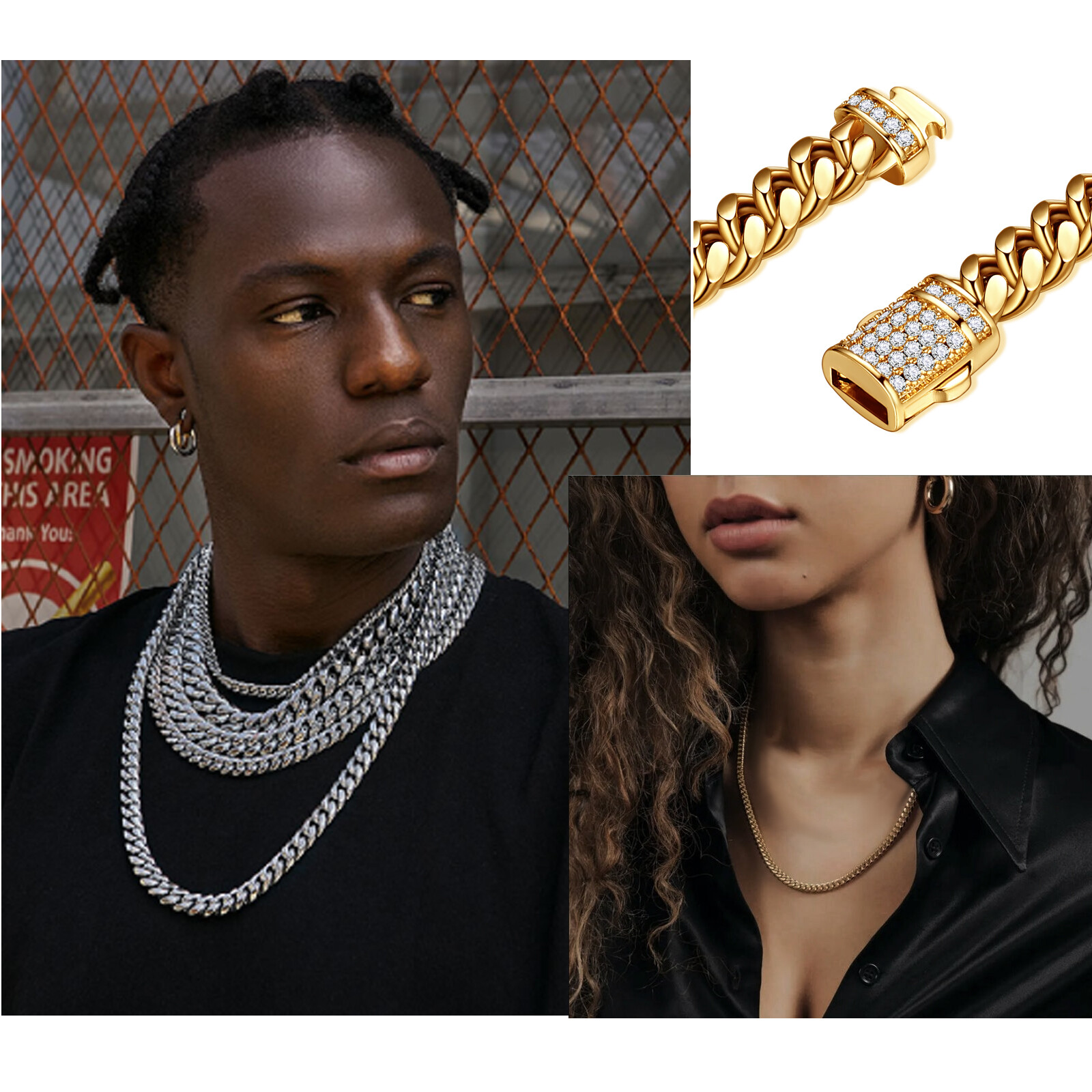 New Hot 6-14mm CZ Miami Cuban Link Chain Necklace Stainless Steel for Men Women